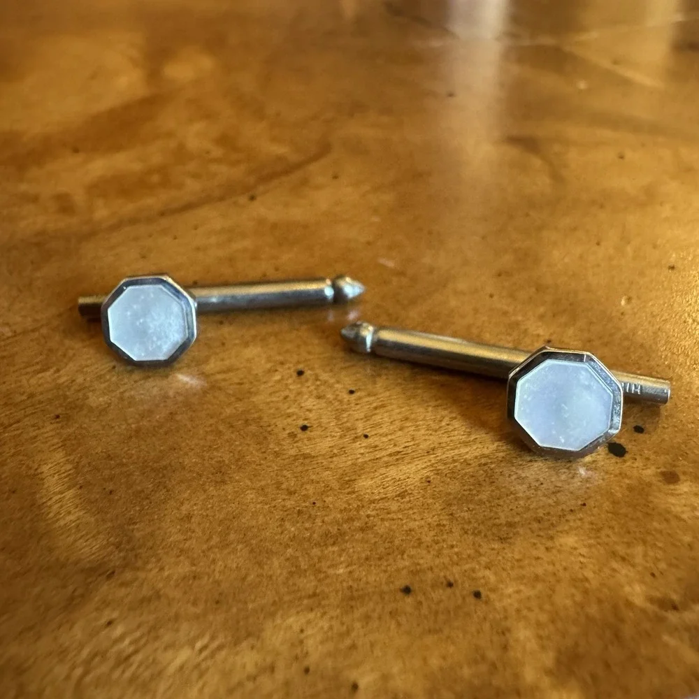 50s Hickok Octagon‎ Bullet Mother of Pearl Cufflinks Silver Tone Mid Century